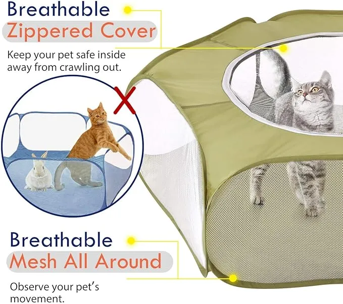 Pawaboo Small Animals Playpen, Waterproof Small Pet Cage Tent with Large Breathable Cover, Pop-up & Foldable Indoor/Outdoor Fence for Kitten/Puppy/Guinea Pig/Rabbits/Hamster/Hedgehogs, Avocado Green