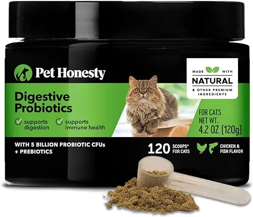 Pet Honesty Digestive Probiotics Max Strength for Cats Supplement - Bowel Support, Probiotic for Cats, Helps Maintain Gut Health, Supports Digestion, Immunity & Overall Health - 120 Scoops