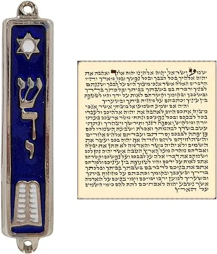 Mezuzah with Scroll Tone Enamel Israel Judaica Door Mezuza 3.5 Inch with Non Kosher Scroll Silver