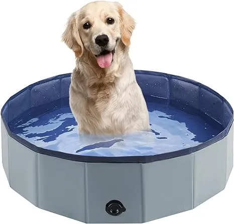 Eooqi Foldable Dog Bath Swimming Pool Plastic Kiddie Pool Professional Tub Collapsible Grooming Bathtub for Pets Kids Baby and Toddler, 32 x 8 Inches Gray