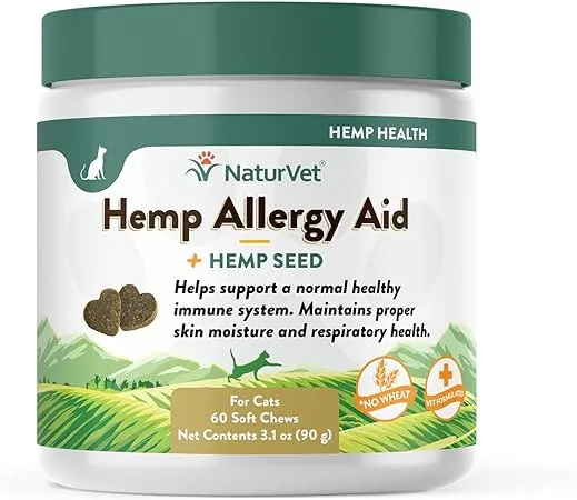 NaturVet Hemp Allergy Aid Plus Hemp Seed Soft Chews for Cats, 60 ct, Made in The USA