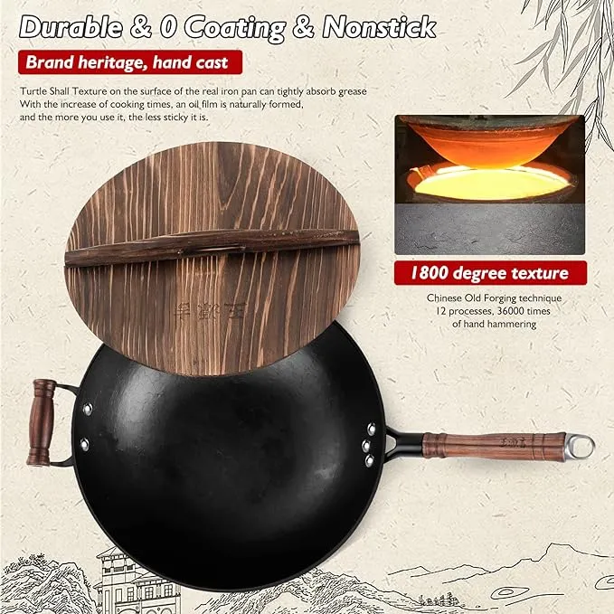 Wangyuanji 14.2" Large Cast Iron Wok Pan