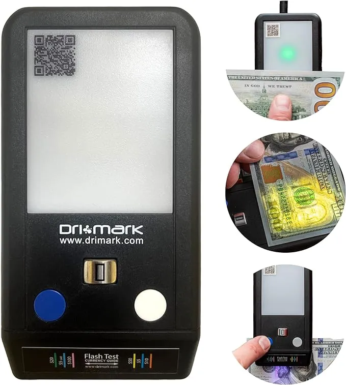 Dri Mark Flash Test Counterfeit Bill Detector, 3 Easy Tests in One Small Device,