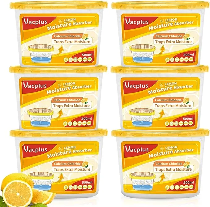 Vacplus Moisture Absorbers 6 Pack, 10.5oz Portable Humidity Absorber Boxes for Your Bathroom, Closet & Car, Dehumidifier with Lemon Fragrance, Yellow