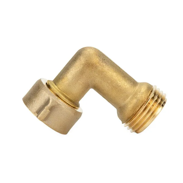 Camco Camper/RV 90-Degree Hose Elbow | Features a Swiveling Easy Grip Connector | Brass (22505)