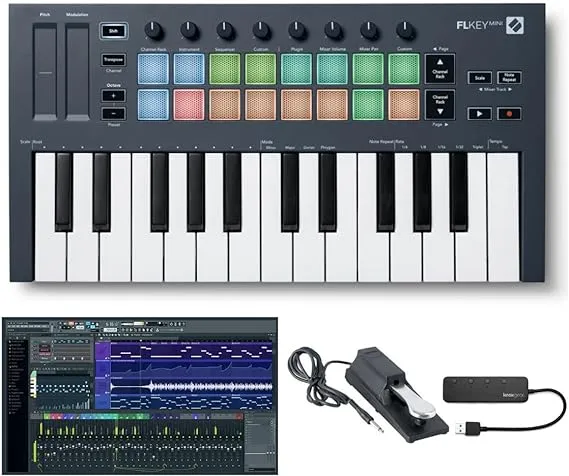 Novation FLkey Mini 25-Key Midi Keyboard Controller for fl Studio Bundle