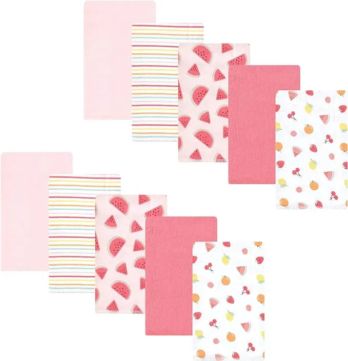 Hudson Baby Unisex Baby Cotton Flannel Burp Cloths, Fruit Salad, One Size