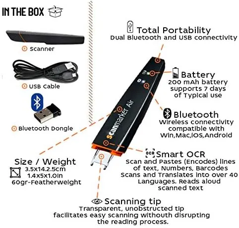 Scanmarker Air Pen Scanner - OCR Digital Highlighter and Reading Pen - Wireless (Black, Scanmarker Air)