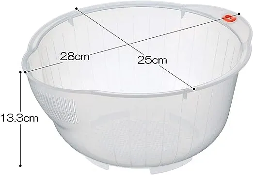 Inomata Plastic Japanese Rice Washing Bowl with Side and Bottom Drainers