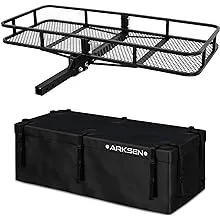 ARKSEN 60" x 25" inch Cargo Hauler Carrier Hitch Mounted Folding Luggage Basket Updated 500D PVC Waterproof Cargo Bag with Reinforced Straps Combo 2" Receiver Camping RV SUV