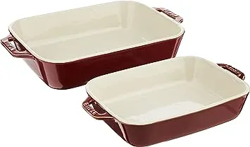 Staub Ceramic 2 Piece Rectangular Baking Dish Set, Rustic Red