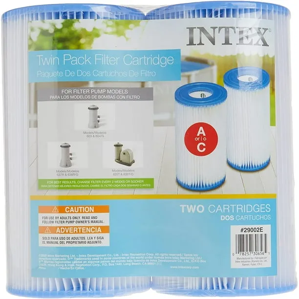 Intex 29002E Type A Pool Filter Cartridge Filter Pumps – Easy-to-Clean – Dacron Paper – Efficient Filtration – Two Pack