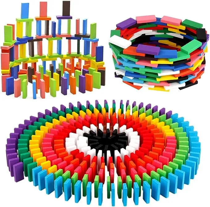 BigOtters Super Domino Blocks, 360pcs Bulk Domino Start Kit 12 Colorful Wooden Domino Blocks Educational Racing Game for Kids