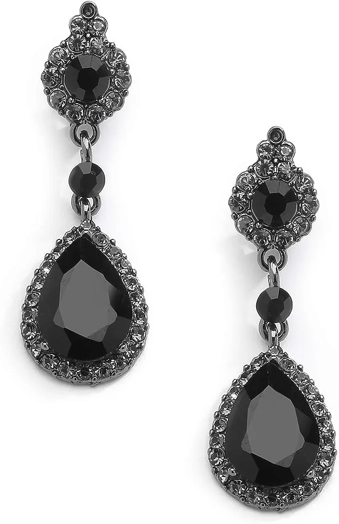 Mariell Black Crystal Teardrop Dangle Clip-On Earrings, Jewlery for Brides, Bridesmaids, Prom and WeddingMariell Black Crystal Teardrop Dangle Clip-On Earrings, Je…