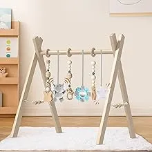 Wooden Baby Play Gym for Baby Gym with 6 Infant Toys, MAAZO Foldable Baby Play ...