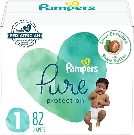 Pampers Pure Protection Diapers, 1 (8-14 lb), Super Pack - 82 diapers