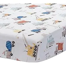 Bedtime Originals Construction Zone Baby Fitted Crib/Toddler Sheet- White/Trucks