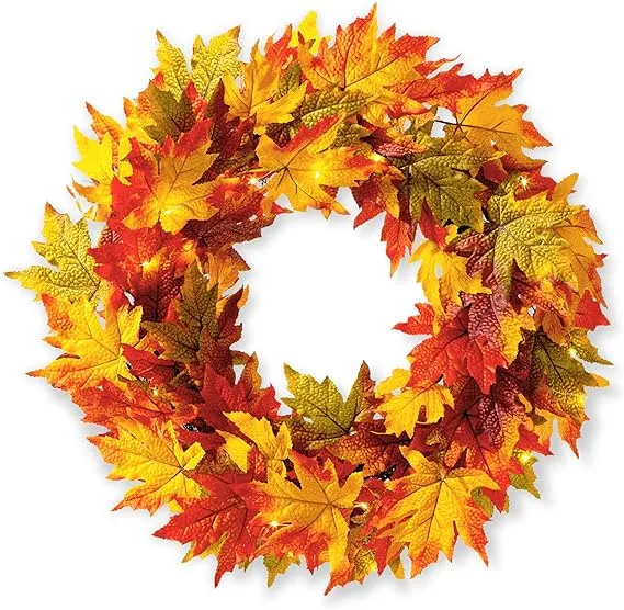 6 ft Lighted Autumn Fall Maple Leaves Garland with Timer