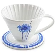 BLUE BREW Ceramic Pour Over Coffee Dripper for 1 to 4 Cups, Blue Cornflower - Artisan Series,  BB1002