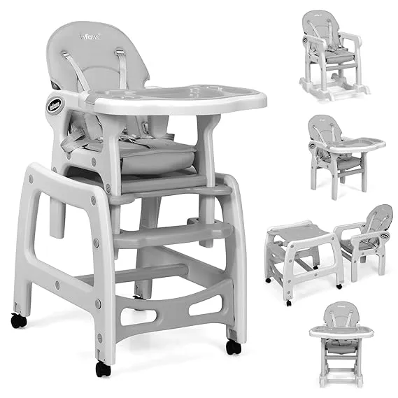 Infans Baby Infant High Chair 3-In-1 Toddler Seat Adjustable Gray BB5604GR