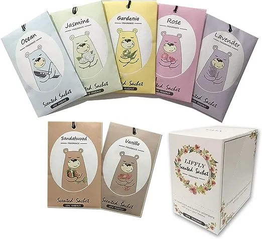 LIFFLY 14 Packs Scented Sachets for Drawers and Closets Lavender, Rose, Jasmine ...