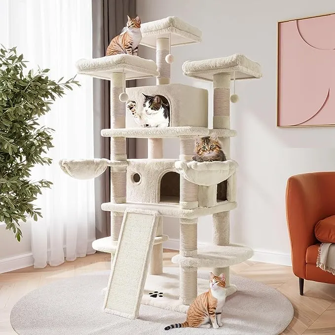 Sha CERLIN 68 Inches Multi-Level Large Cat Tree for Large Cats/Big Cat Tower with Cat Condo/Cozy Plush Cat Perches/Sisal Scratching Posts and