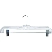 NAHANCO #600rclh 14 inch Clear Heavy Weight Plastic Skirt/Pant Hangers with Long Hook and Chrome Hook (Pack of 100), Size: 14 inch Clear Plastic Skirt