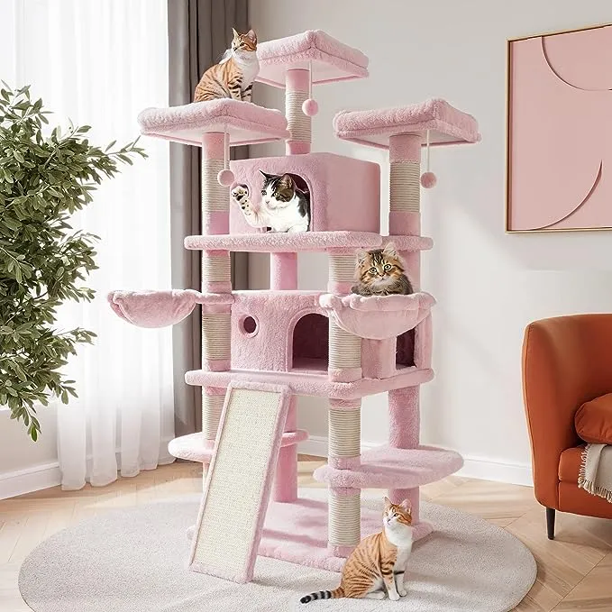 SHA CERLIN 68 Inches Multi-Level Large Cat Tree for Large Cats/Big Cat Tower with Cat Condo/Cozy Plush Cat Perches/Sisal Scratching Posts and