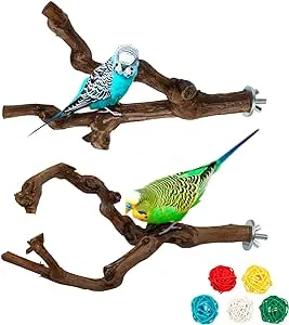 2 Packs Parrot Bird PerchesNatural Wild Grape Stick Grinding Paw Climbing Sta...