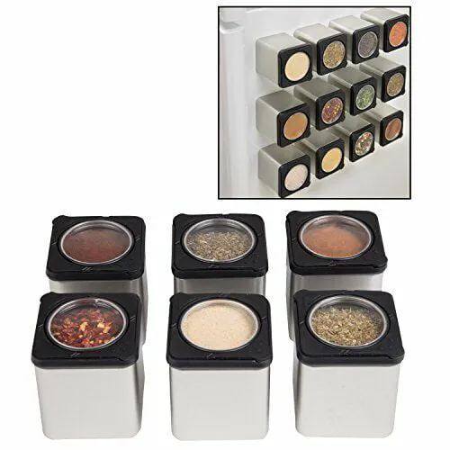 Magnetic Spice Jars - Tins Attach to Most Refrigerator Doors - Shake or Pour