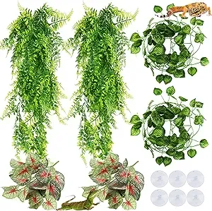 PietyPet Terrarium Reptile Plants, Reptile Hanging Plant Vines Artificial Leaves Reptile Hide, Leopard Gecko Tank Accessories, Terrarium Decorations for Bearded Dragon Lizard Snake Geckos Chameleon