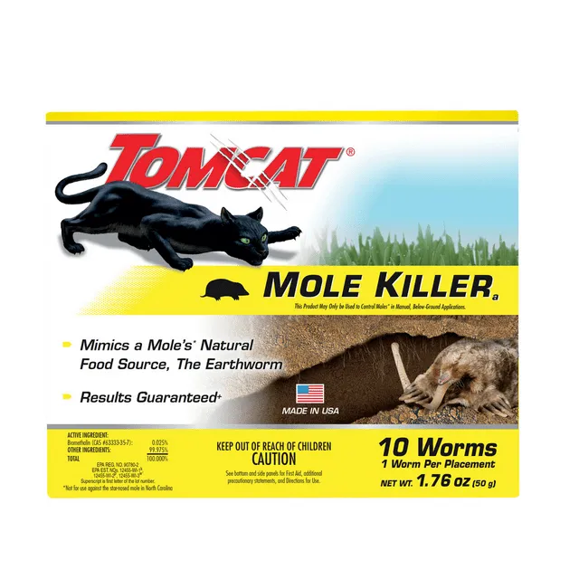 Tomcat Mole Killer, Mimics Natural Food Source, Poison Kills in a Single Feeding, 10 Worms