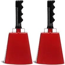 Cowbells with Handles, Red Noise Makers Set (9.5 Inches, 2-Pack)