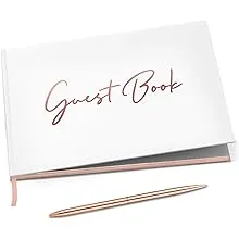 Merry Expressions Rose Gold Wedding Guest Book & Pen Set - 9 inch x 7 inch Hardcover 100 Page/50 Sheets, Size: 9 x 7