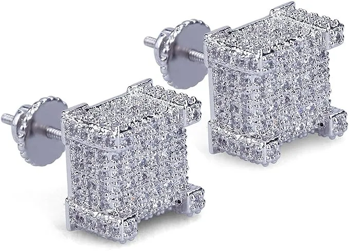 TOPGRILLZ Iced Out Square Screw Stud Earrings