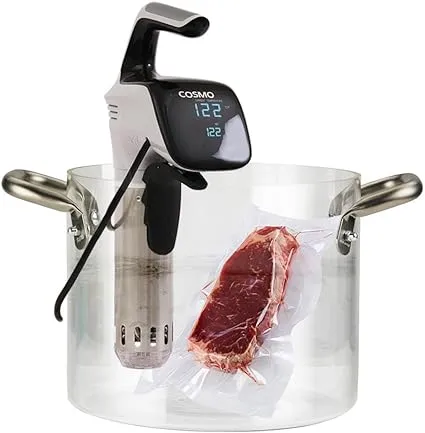 Cosmo Kit de máquina Sous Vide, circulador de inmersión con controles digitales y temporizador de 120 V 850 vatios con bolsas de sellado al vacío de alimentos y bomba de mano