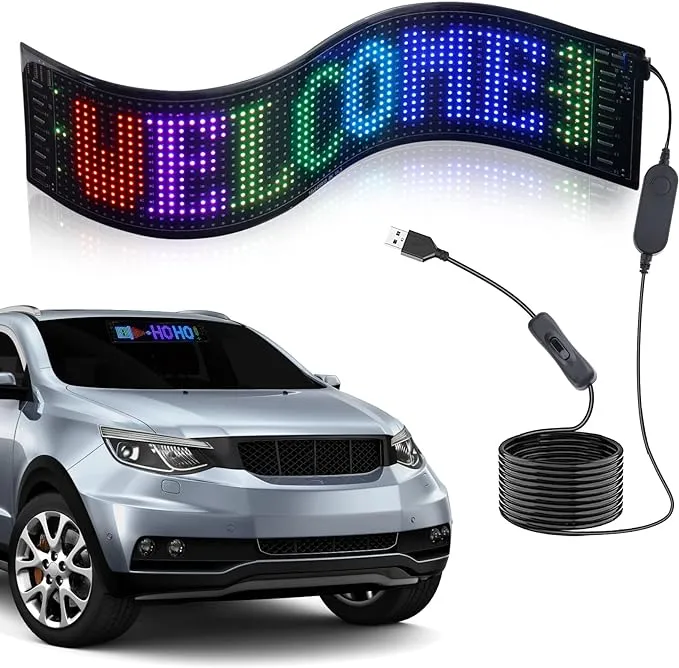 Rupse Led Car Sign, Scrolling LED Sign, Flexible Programmable LED Sign Custom, USB 5V LED RGB Light Sign for Car, Bluetooth APP Control Led Sign for Store Party Bar Hotel Concert Games Room Business