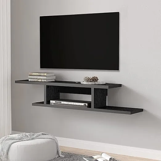 Wall Mounted Media Console Floating TV Stand, Storage Shelf, Black