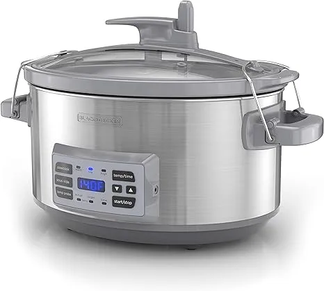 BLACK+DECKER 7-Qt. Digital Slow Cooker, Temperature Probe, Sous-Vide, Locking Li