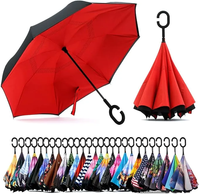 SIEPASA 40/49/56/62 Inch Inverted Reverse Upside Down Umbrella, 49 Inch, Red 