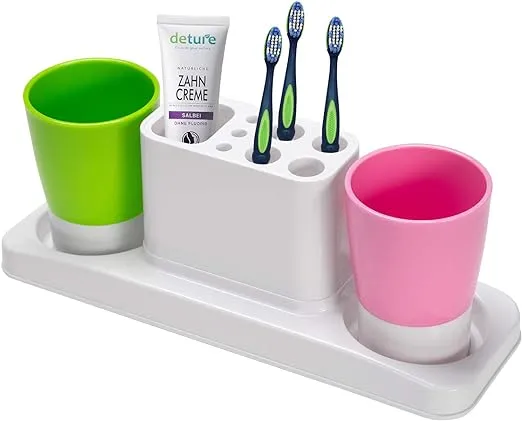 Aebeky Bathroom Toothbrush Holder Stand Organizer with Rinsing Cups(2 Cups)