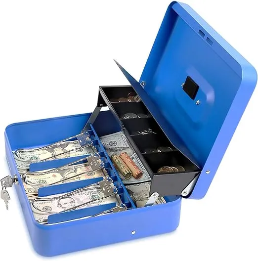 Cash Box with Key Lock - Steel Tiered Money Coin Tray with Lid Cover and Bill ...