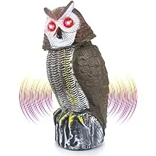 molemo Solar Bird Repellent, Owl Decoy Bird Deterrent Devices Outdoor with Flashing Eyes & Realistic Sound & Rotating Head, Intelligent Animal Repeller for Home, Garden, Patio, RV, Halloween