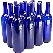 North Mountain Supply - W5-CB 750ml Glass Bordeaux Wine Bottle Flat-Bottomed Cork Finish - Case of 12 - Cobalt Blue