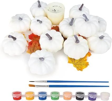 FUTUREPLUSX 12 PCS Artificial White Paintable Pumpkins, Mini DIY Pumpkins for Centerpieces with Paint Sets Fall Harvest Pumpkins for Crafts Halloween DecorFUTUREPLUSX 12 PCS Artificial White Paintable Pu…