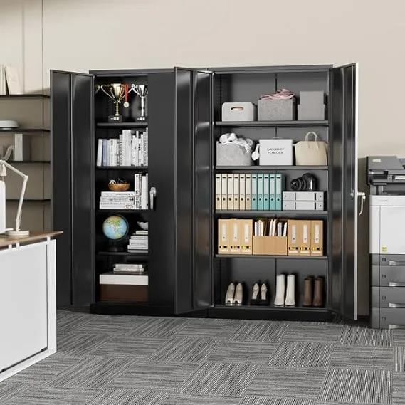 Greenvelly 72” Black Storage Cabinet with Doors