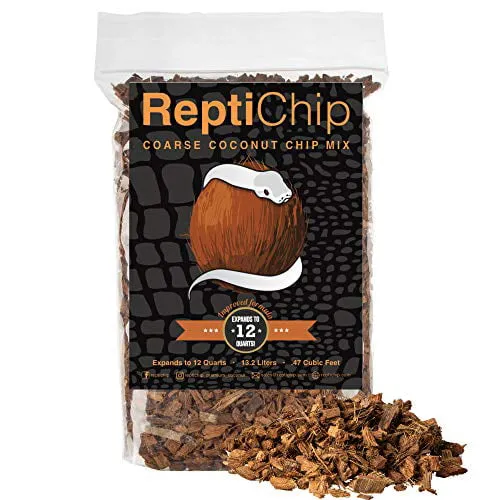 Reptichip Coconut Substrate for Reptiles 12 Quart Loose Coarse Coconut Husk Chip Reptile Bedding