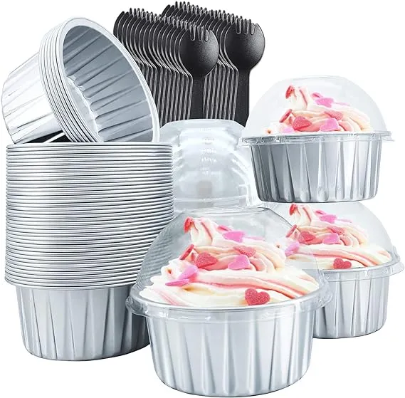 50 Pack Aluminum Cupcake Liners with Dome Lids