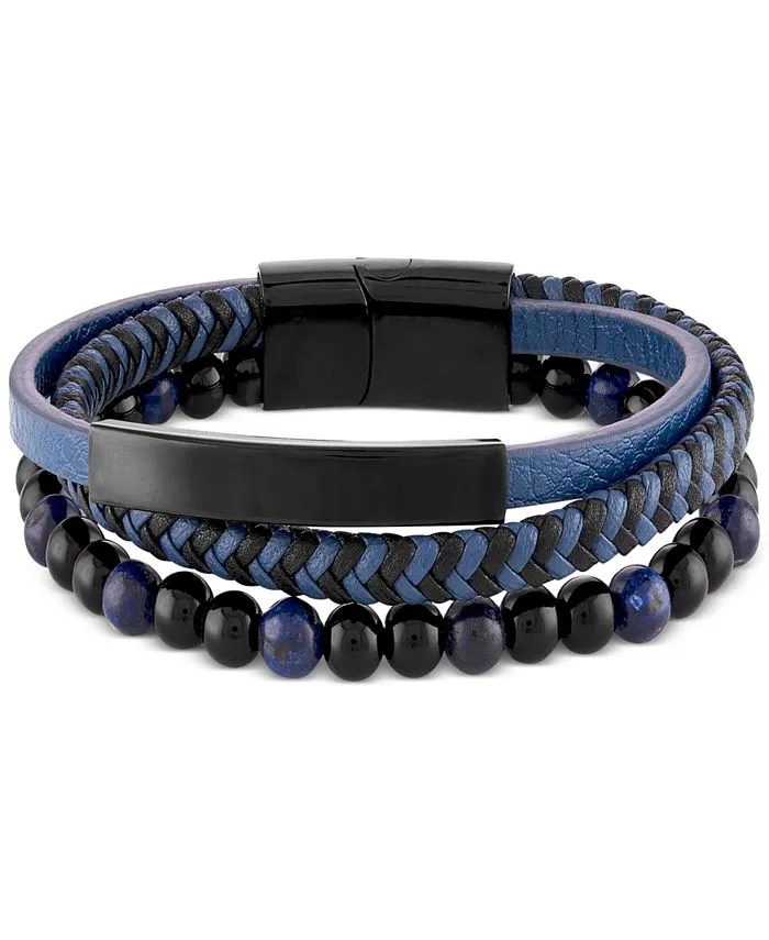 "Men's Stainless Steel & Onyx Beaded Bracelet"