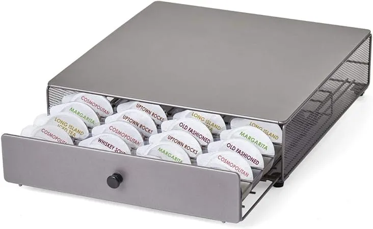 Nifty Cocktail Beverage Bartesian Capsule Drawer – Holds up to 36 Capsule Pods, Smooth Glide Rolling Drawer, Silver, Countertop Bar Organizer